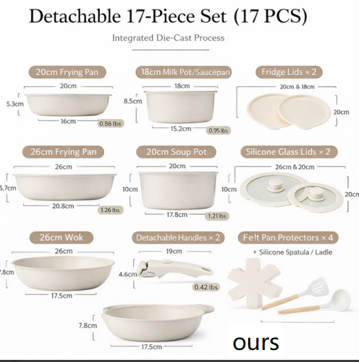 Removable Handle Non-Stick Pot Set with Steamer – Versatile Household Cookware